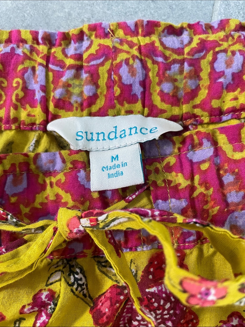 Sundance Floral Block Print Crop Pants | Medium | Boho Drawstring Cotton Blend - Picture 3 of 6